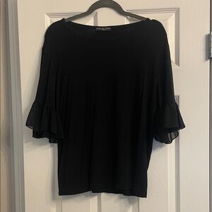Black Ruffle Sleeve Top